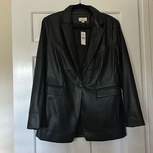 Black leather front button blazer